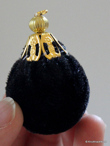 Black And Gold Velvet Bead x 2